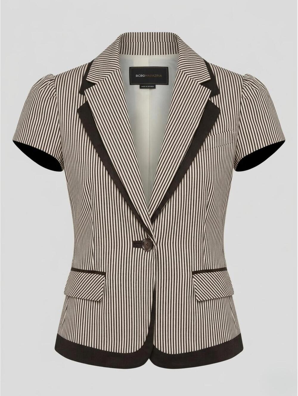 BCBGMAXAZRIA Striped Short Sleeve Blazer Women's Small